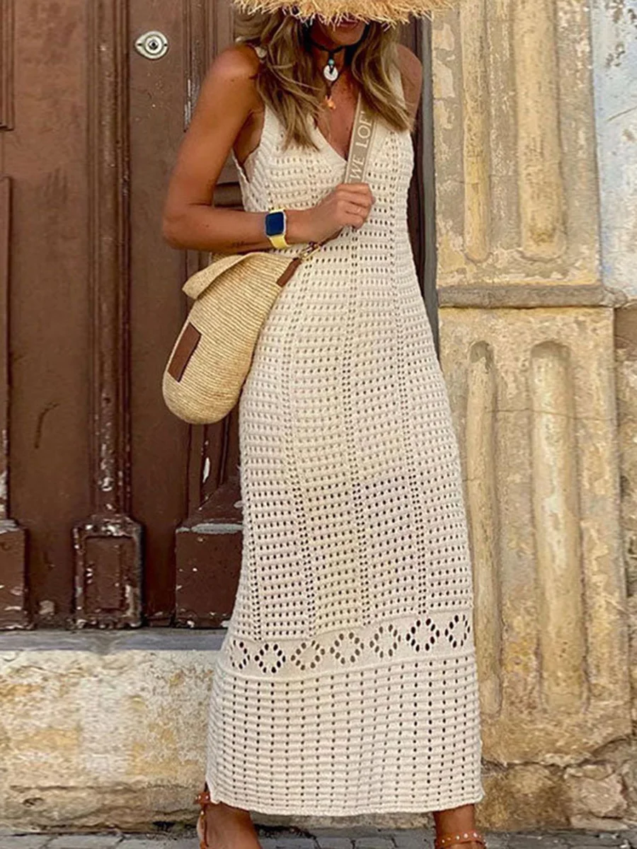 Cover Up Kaftan - S - XL 2025, V-hals, uitgehold