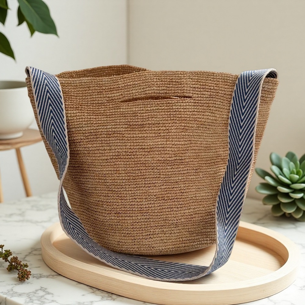 Crochet Bag Raffia - Nieuwe Raffia Regenboog Emmertas Kolomvormig Gehaakt